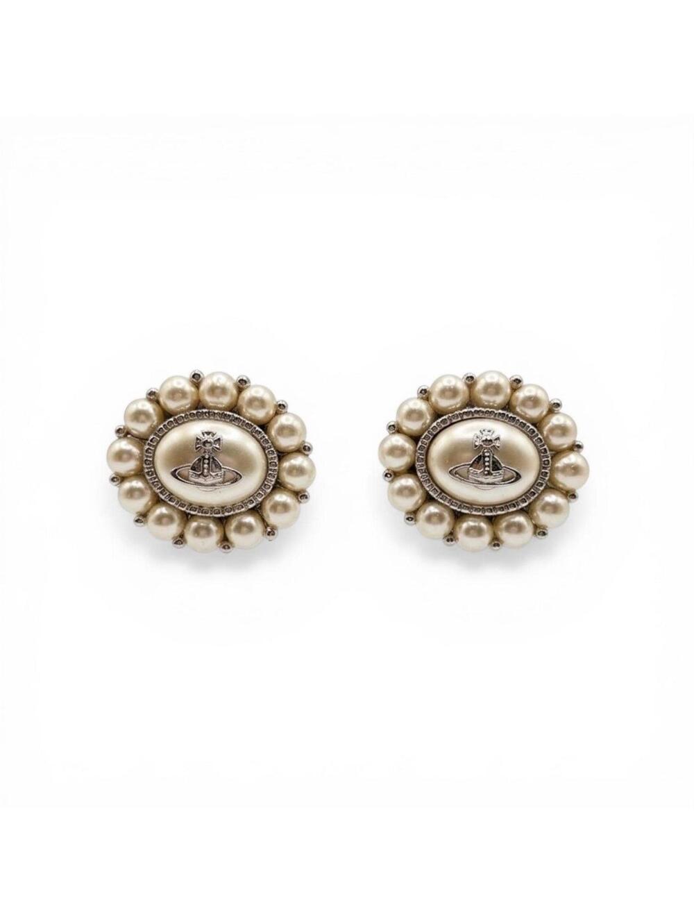 Vivienne Westwood Amaya Pearl Orb Stud Earrings Silver Tone